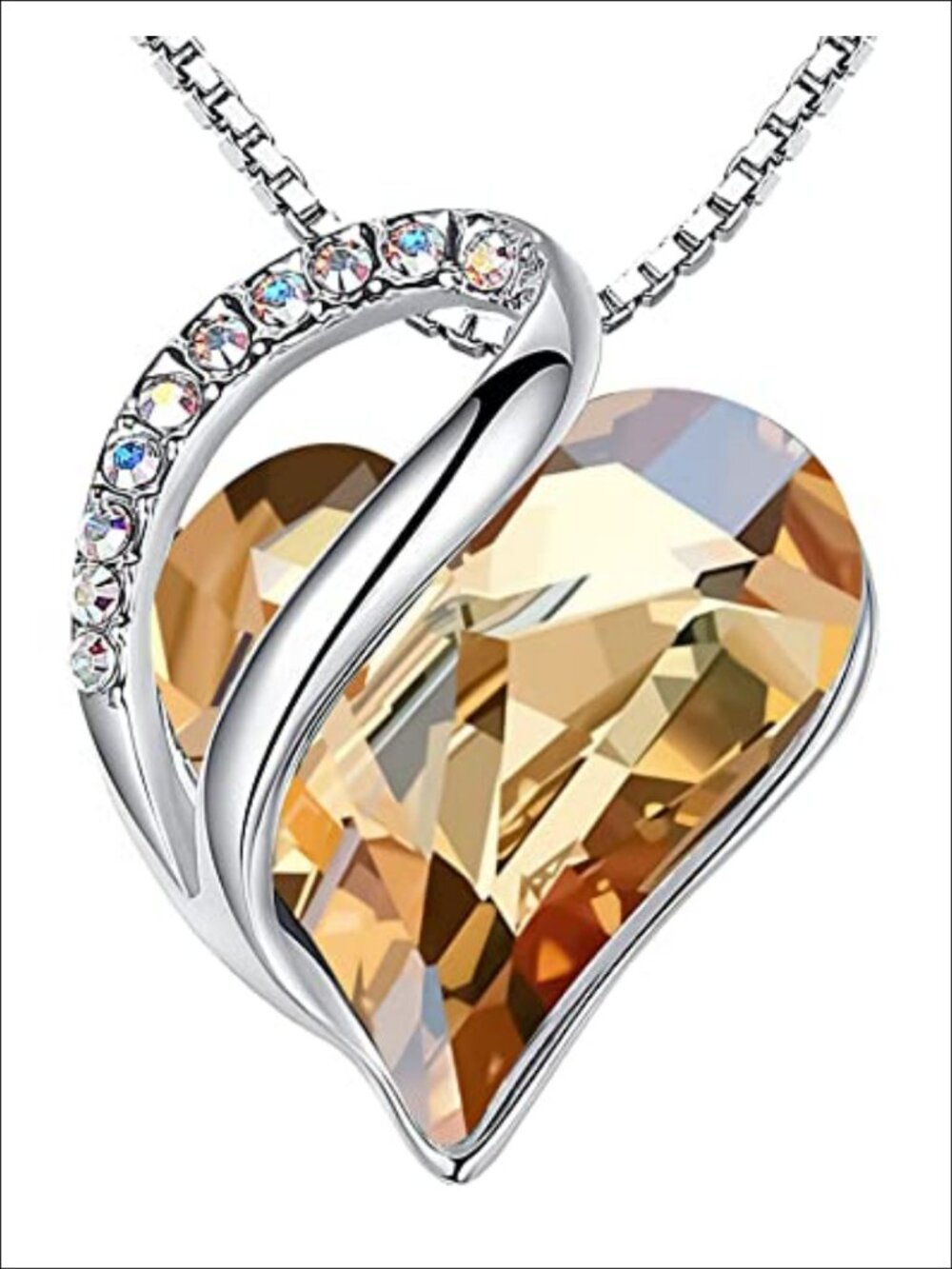 Leafael Infinity Love Birthstone Heart Crystal Pendant Necklace Silver Plated